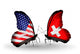 Two Butterflies with Flags Usa and Switzerland 