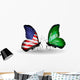 Two Butterflies with Flags  Usa and Saudi Arabia Wall Decal