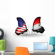Two Butterflies with Flags  Usa and Yemen Wall Decal