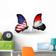 Two Butterflies with Flags  Usa and Yemen Wall Decal