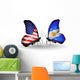 Two Butterflies with Flags  Usa and Argentina Wall Decal