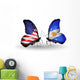 Two Butterflies with Flags  Usa and Argentina Wall Decal