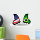 Two Butterflies With Flags USA and Brazil Wall Decal