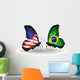 Two Butterflies With Flags USA and Brazil Wall Decal