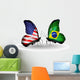 Two Butterflies With Flags USA and Brazil Wall Decal