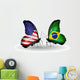 Two Butterflies With Flags USA and Brazil Wall Decal