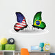 Two Butterflies With Flags USA and Brazil Wall Decal