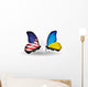 Two Butterflies with Flags Usa and Ukraine Wall Decal