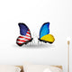 Two Butterflies with Flags Usa and Ukraine Wall Decal