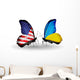 Two Butterflies with Flags Usa and Ukraine Wall Decal