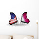 Two Butterflies with Flags Usa and Qatar Wall Decal