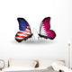 Two Butterflies with Flags Usa and Qatar Wall Decal