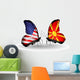 Two Butterflies with Flags Usa and Macedonia Wall Mural