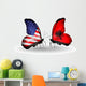 Two Butterflies with Flags Usa and Albania Wall Mural