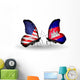 Two Butterflies with Flags Usa and Cambodia Wall Decal