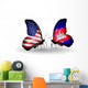 Two Butterflies with Flags Usa and Cambodia Wall Decal