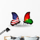 Two Butterflies with Flags Usa and Burkina Faso Wall Decal