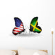 Two butterflies with flags USA and Jamaica Wall Decal
