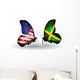 Two butterflies with flags USA and Jamaica Wall Decal