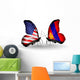 Two Butterflies with Flags Usa and Mongolia Wall Decal