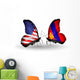 Two Butterflies with Flags Usa and Mongolia Wall Decal