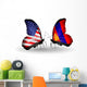 Two Butterflies with Flags Usa and Mongolia Wall Decal