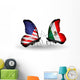 Two Butterflies with Flags Usa and Mexico Wall Decal