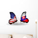 Two Butterflies with Flags Usa and Slovakia Wall Decal