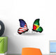 Two Butterflies with Flags Usa and Guyana Wall Decal