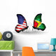 Two Butterflies with Flags Usa and Guyana Wall Decal
