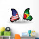 Two Butterflies with Flags Usa and Guyana Wall Decal