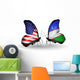 Two Butterflies with Flags Usa and Uzbekistan Wall Decal