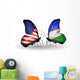 Two Butterflies with Flags Usa and Uzbekistan Wall Decal