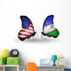 Two Butterflies with Flags Usa and Uzbekistan Wall Decal