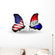 Two Butterflies with Flags  Usa and Paraguay Wall Decal
