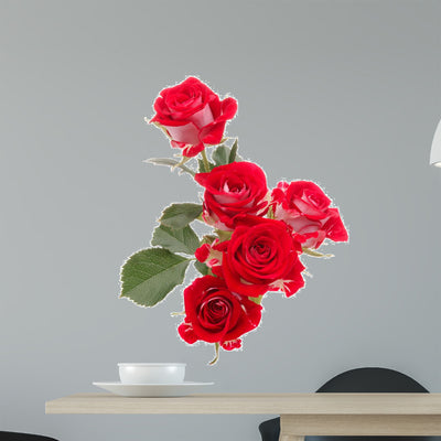 Red Rose Flower Bouquet Wall Decal shown on a wall