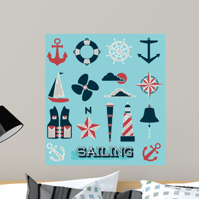 Vector Set Sailing Icons shown on a wall