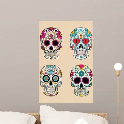 Vector Illustration Set Skulls Wall Stickers shown on a wall
