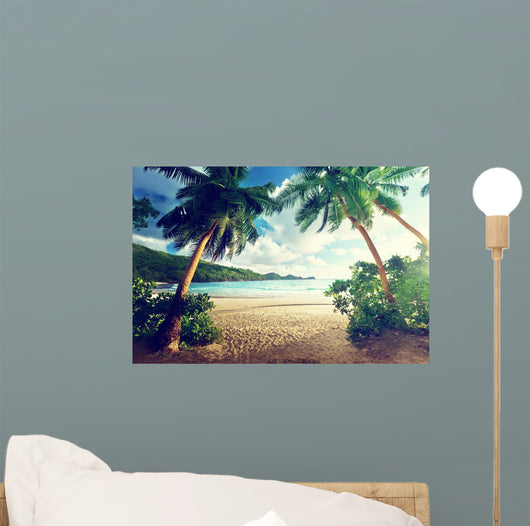 Sunset on Beach Mahe Island Seychelles 