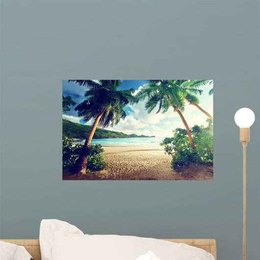 Sunset on Beach Mahe Island Seychelles 