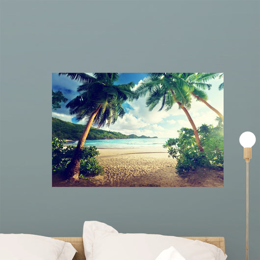 Sunset on Beach Mahe Island Seychelles 