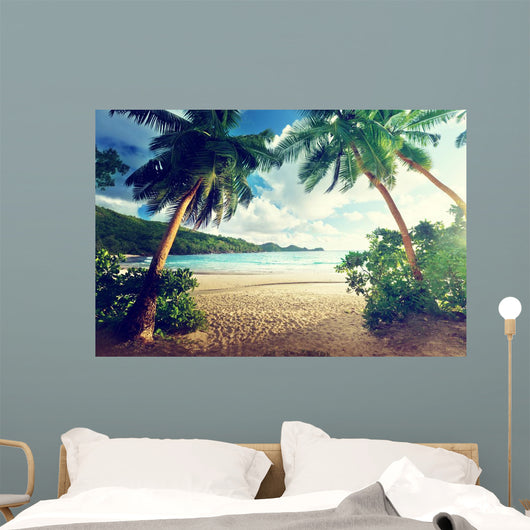 Sunset on Beach Mahe Island Seychelles 