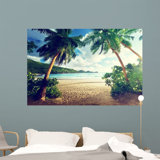 Sunset on Beach Mahe Island Seychelles 