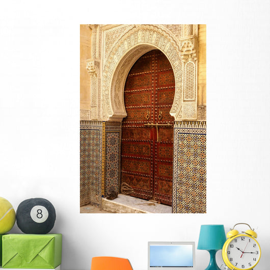 Detail of the beautiful tile mosaic decoration of the at Fez, Mo 