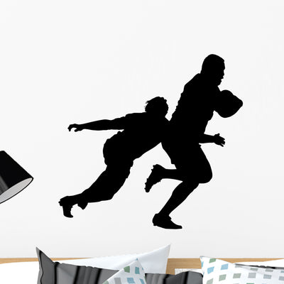 Side Profile Rugby Player Wall Decal shown on a wall
