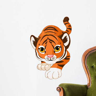 Crouching Baby Tiger Wall Decal shown on a wall