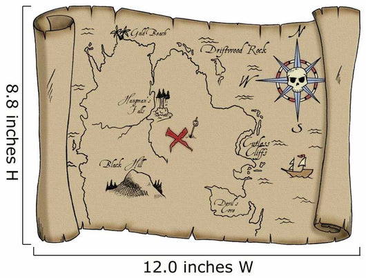 Labeled Pirate Treasure Map 