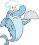 Chef Shark Cartoon Character Holding a Platter 