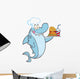 Chef Shark Holding a Plate of Hamburger and French Fries 