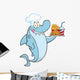 Chef Shark Holding a Plate of Hamburger and French Fries 